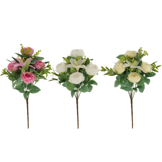 Umelá kytica ruží a ľalií 43 cm, mix farieb