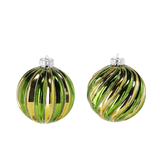 Sklenená vianočná guľa zeleno-zlatá 8 cm