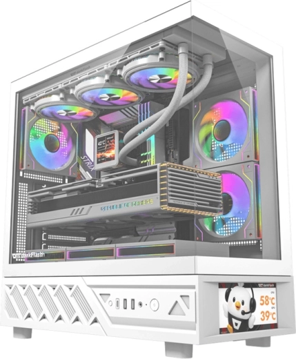 Počítačová skriňa DarkFlash s IPS displejom (biela) + 6 ventilátorov