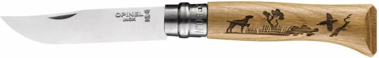 Opinel N°08 Inox Animalia Dog vreckový nôž, dubové drevo, 8,5 cm