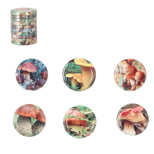 Sada kovových viečok Twist-off 66 mm s motívom húb, 10 ks