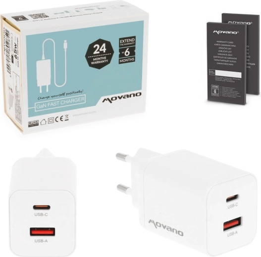 Nabíjačka Movano GaN 45 W USB‑C PD + USB‑A biela