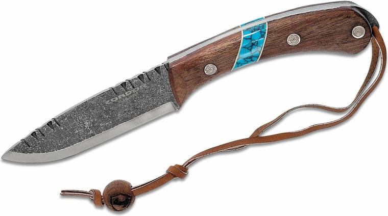 Lovecký nôž Condor Blue River s koženým puzdrom, orechové drevo a tyrkys, 11 cm
