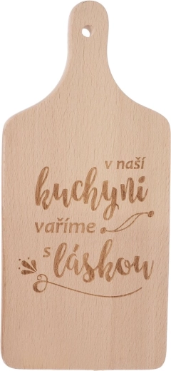Drevená kuchynská doska s nápisom „v našej kuchyni“ 14 × 30 cm
