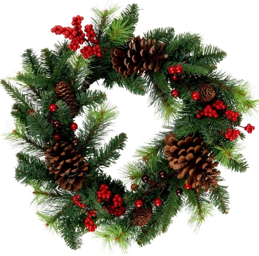 Vianočný veniec 45 cm so šiškami a červenými bobuľami