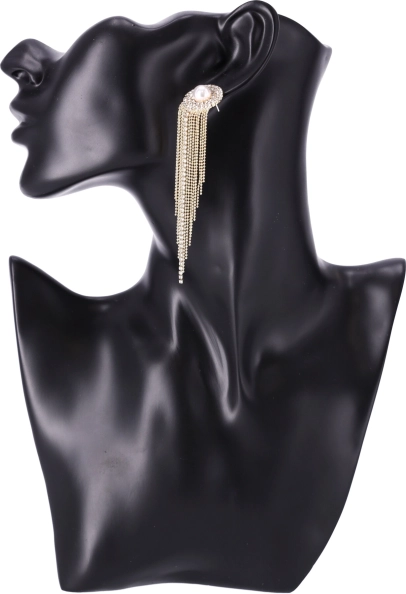 Dlhé náušnice so zavesenými kryštálmi - zlato