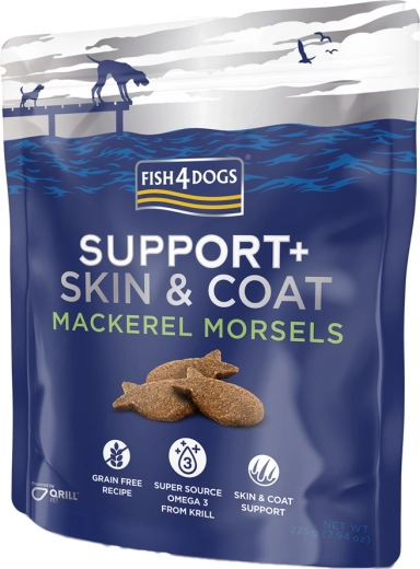 Fish4Dogs maškrty pre psy Support+ srsť a koža makrela 225 g