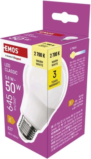 LED žiarovka Classic A60 E27 5,8 W teplá biela