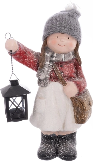 Vianočná dekorácia dievčatko s lampášom z polyresinu 39 cm