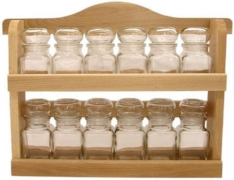 Drevená polička s koreničkami 150 ml a 120 ml