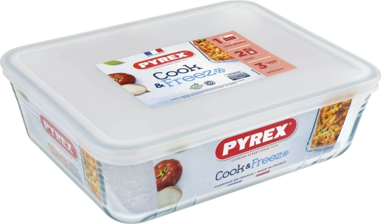 Sklenená dóza PYREX 2,6 l s vekom, 24 × 19 × 8 cm
