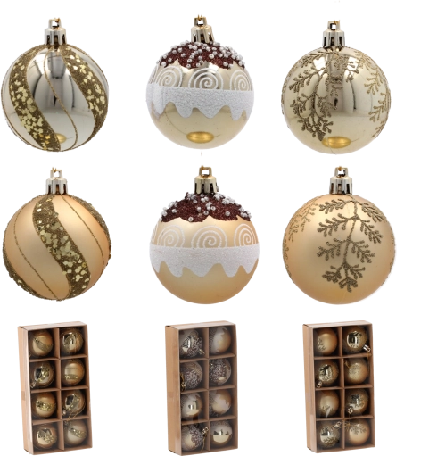 Súprava zlatých vianočných gúľ 6 cm – 8 ks, nerozbitné