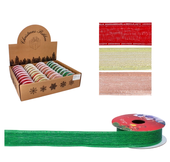 Vianočná dekoračná stuha 2,5 cm × 2,7 m so saténovým leskom a pevným okrajom