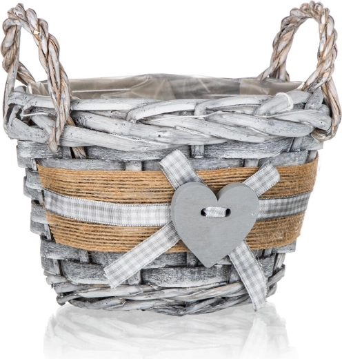 Prútený okrúhly košík s úchytmi GRIS 14 × 10 cm, sivý