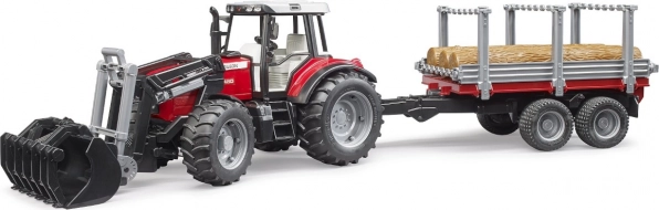 BRUDER traktor MASSEY FERGUSON 7480 s čelným nakladačom a prepravníkom na klády