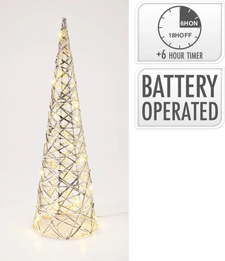 Dekoratívna LED pyramída 40 cm so strieborným povrchom a časovačom