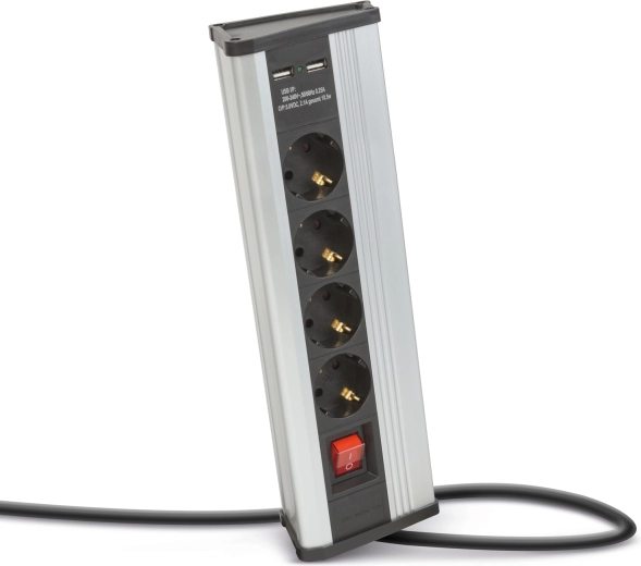 Rohová predlžovacia lišta s vypínačom, 4 zásuvkami a USB portami