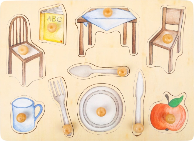 Small foot drevené puzzle každodenné objekty