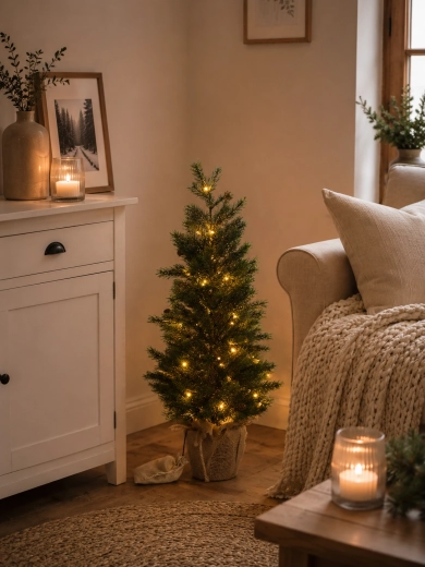 Umelý vianočný stromček 70 cm v kvetináči s LED osvetlením