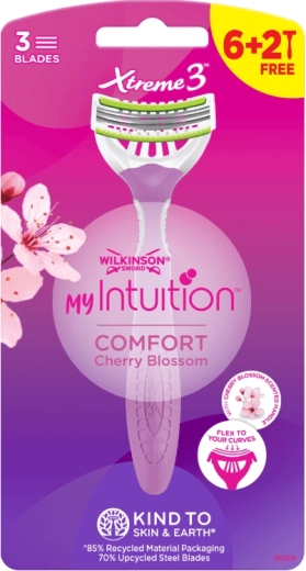 Jednorazový dámsky holiaci strojček WILKINSON Xtreme3 Intuition Comfort Cherry Blossom, 8 ks