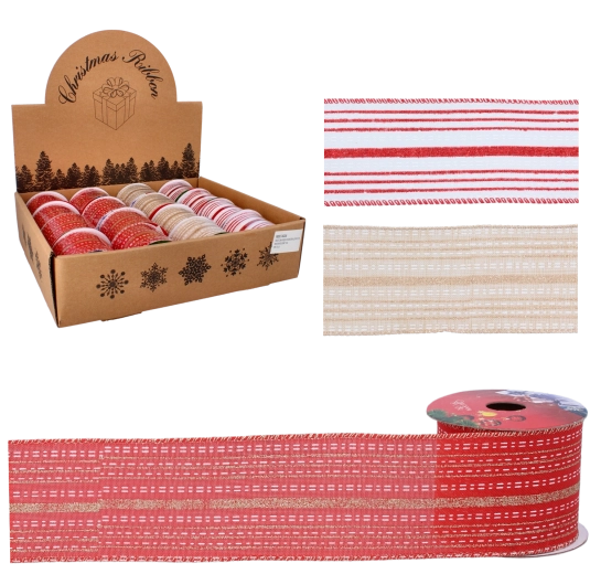 Vianočná dekoratívna stuha s farebnými pruhmi 6,3 cm × 2,7 m