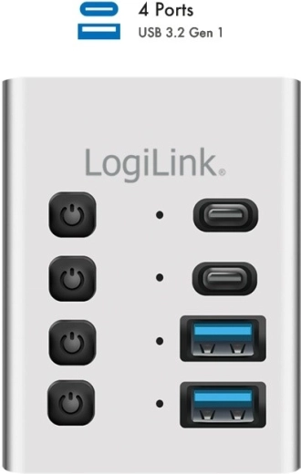 USB hub 4× USB 3.2 Gen 1 s individuálnymi vypínačmi a 2v1 káblom USB‑A/USB‑C LOGILINK