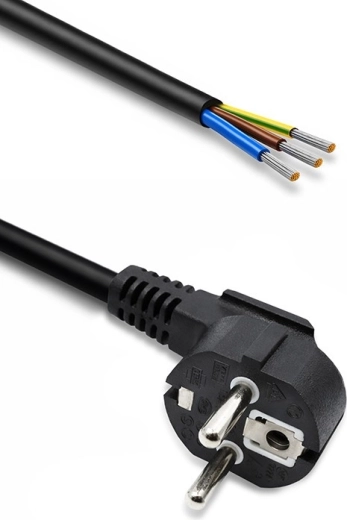 Napájací kábel so zahnutou vidlicou Schuko CEE 7/7, odizolované pocínované vodiče, 3×1,0 mm², 1,8 m