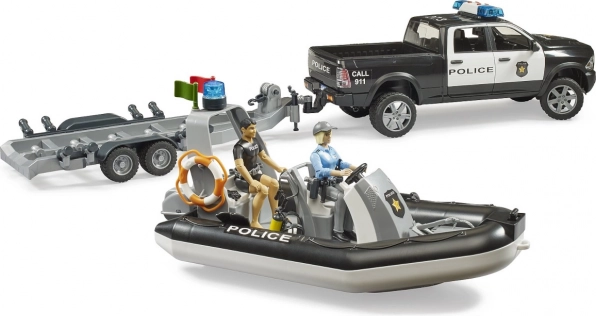 BRUDER policajný pick-up RAM s člnom a dvoma figúrkami