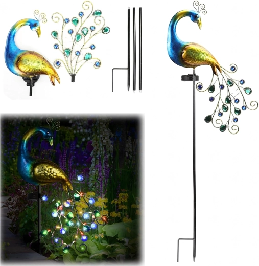 Solárny páv záhradné svetlo na zapichnutie