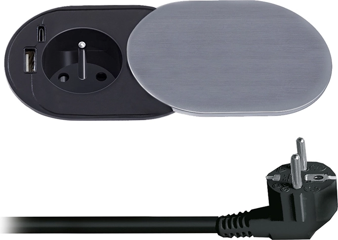 Solight vstavaná zásuvka 230 V s USB-A a USB-C PD 20 W s posuvným viečkom, 2 m, strieborná