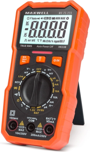 Digitálny multimeter Maxwell s testerom batérií a meraním teploty