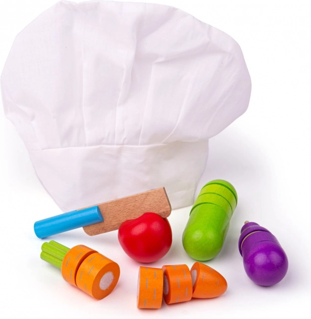 Drevená krájacia zelenina s čiapkou BIGJIGS TOYS