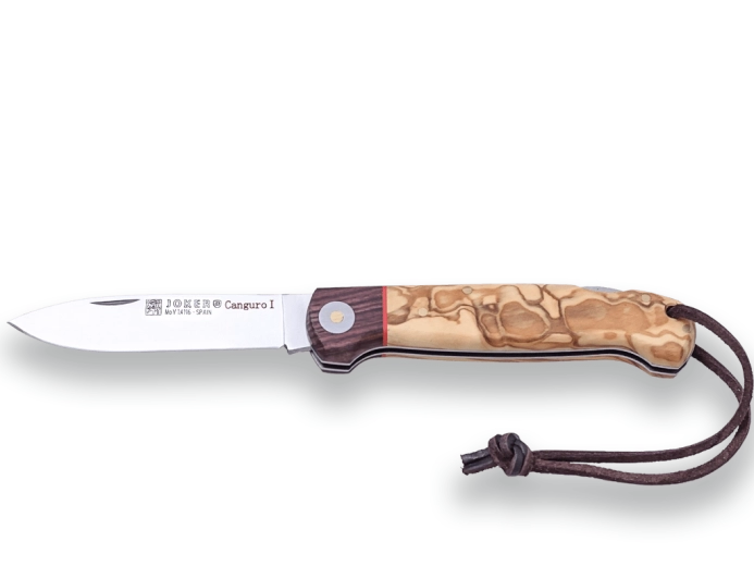 Joker Canguro vreckový lovecký nôž 8,5 cm, olivové a ružové drevo so šnúrkou