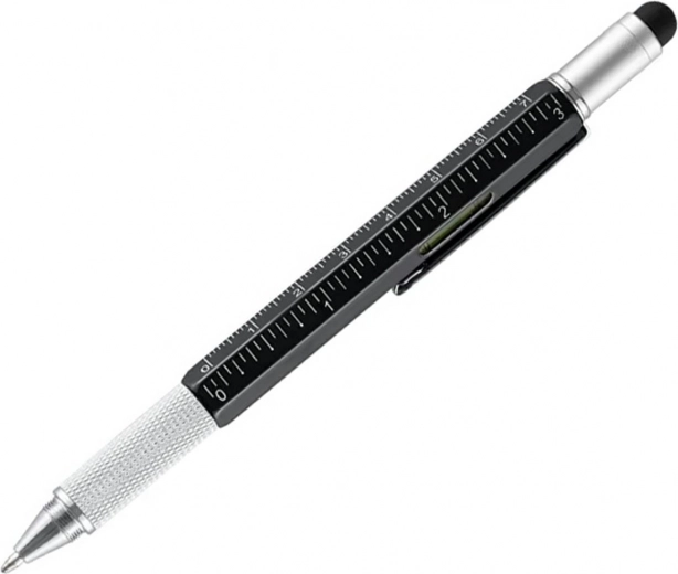 Multifunkčné guľôčkové pero 6v1 čierno‑strieborné