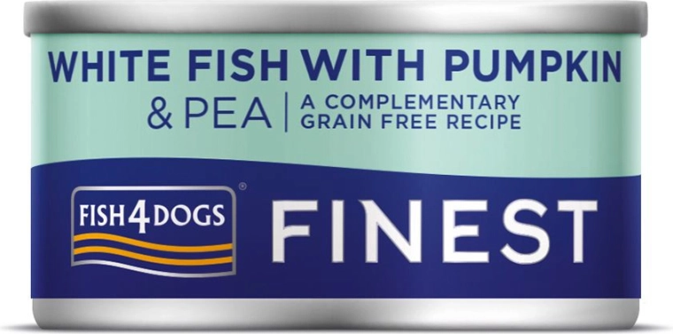 Konzerva pre psy z bielej ryby s tekvicou a hráškom 85 g