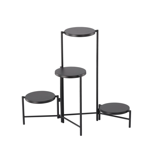 Štvorúrovňový kovový stojan na kvety, čierny