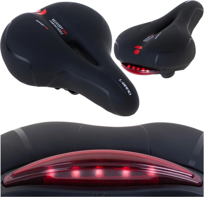 Cyklistické sedlo Rallex komfortné s výrezom a zadným LED svetlom