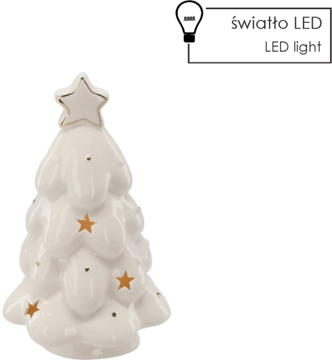 Vianočný keramický stromček s LED osvetlením, biely