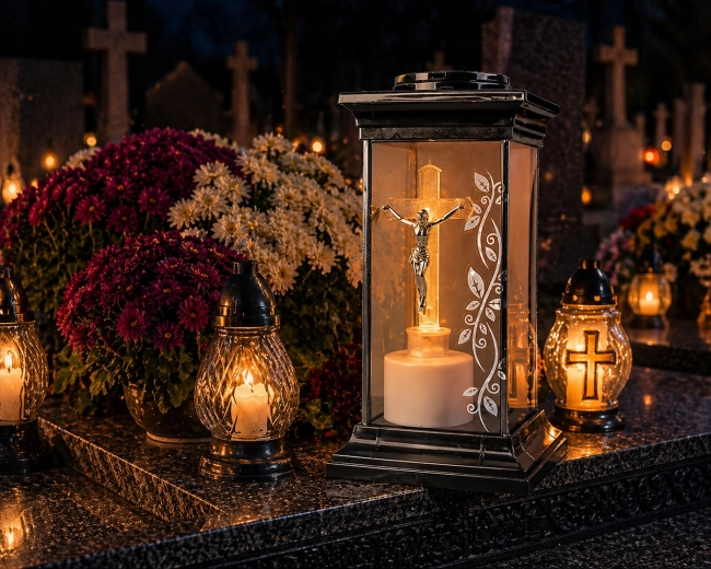 Solárny lampión s krížom LED 14 × 14 × 28 cm - 1 kus