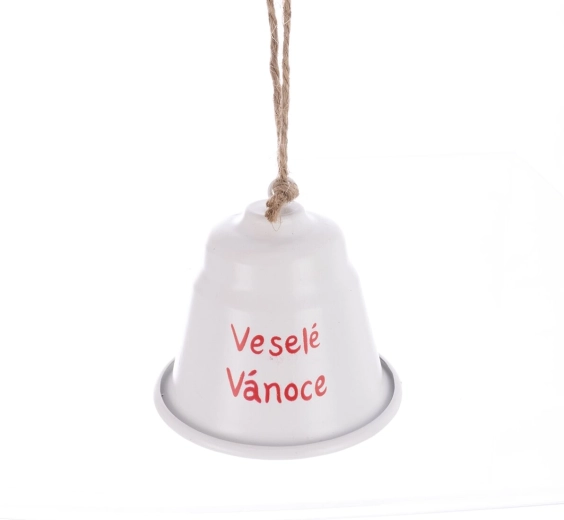 Kovový vianočný zvonček Veselé Vianoce biely 7 cm
