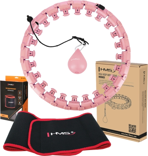 Súprava masážnej obruče so závažím HMS HHW01 a zoštíhľujúceho pásu BR163 – ružová