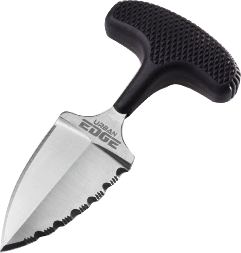 Tlačná dýka Cold Steel Urban Edge 50/50 so sekom, 6,4 cm, čierna, Kray-Ex, puzdro Secure-Ex