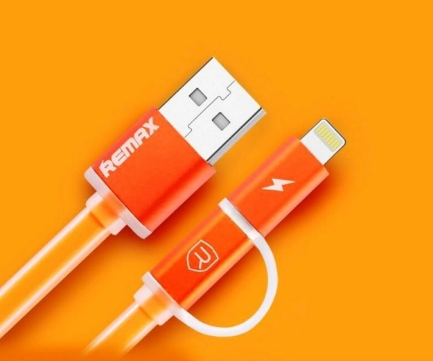 Remax Aurora 2v1 nabíjací a dátový kábel USB–Lightning/micro‑USB, oranžový