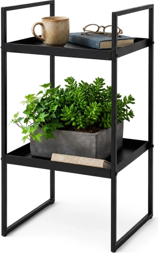 Čierny kovový odkladací stolík s dvoma policami 27 × 27 × 54 cm
