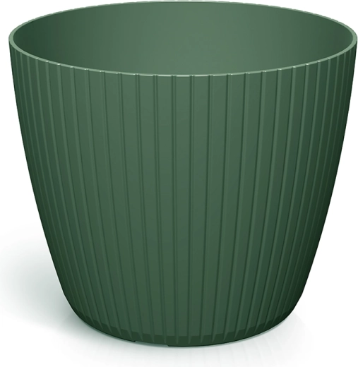 Kvetináč Lamia 24 cm tmavozelený – plastový rebrovaný kvetináč do interiéru aj exteriéru