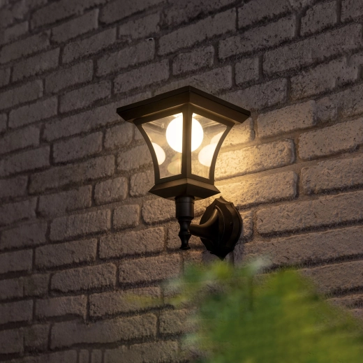 Solárne LED nástenné svietidlo 21 × 21 cm, 8 LED, čierne, teplá biela