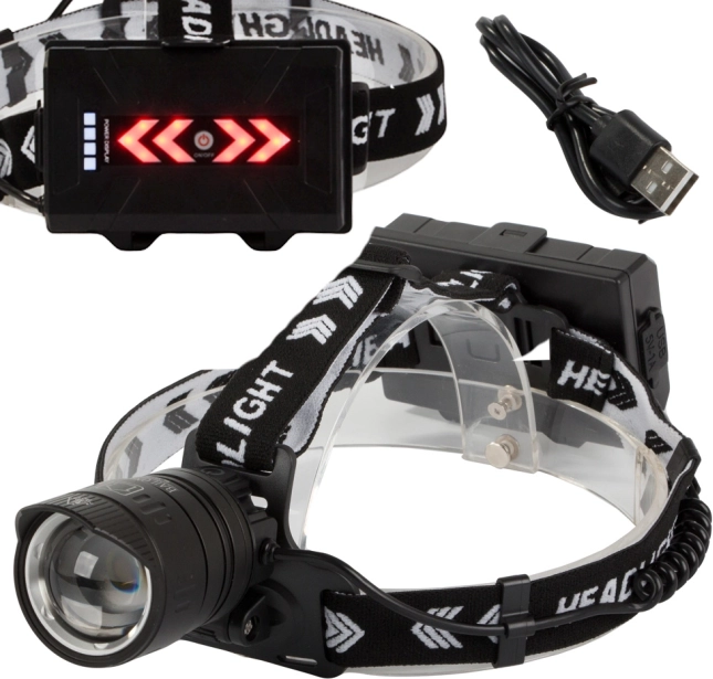 Bailong čelová lampa Cree LED s funkciou powerbanky a zoomom