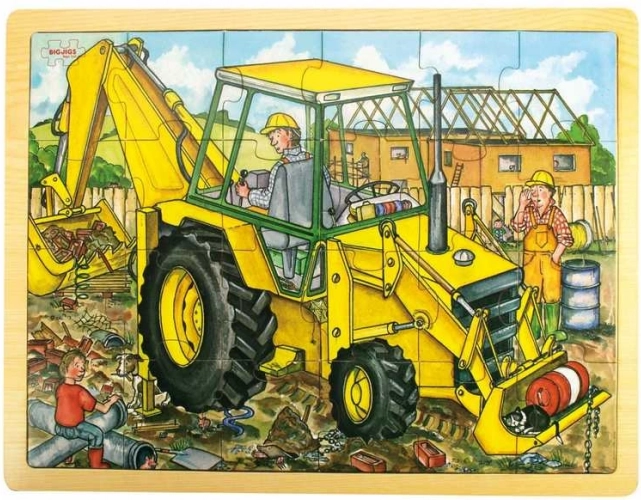 Bigjigs Toys drevené puzzle bager 24 dielikov