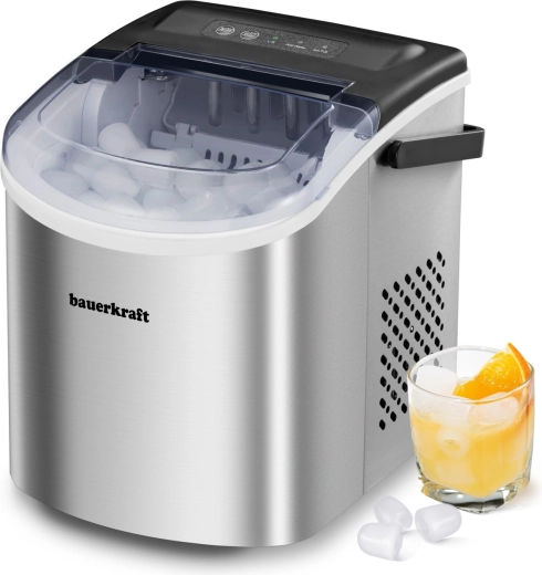 Kompaktný výrobník ľadu Bauerkraft 12 kg/24 h, 1,3 l, strieborný