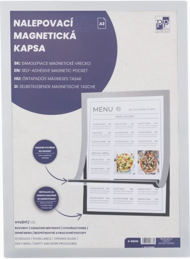 Nalepovacie magnetické vrecko A3 so strieborným okrajom